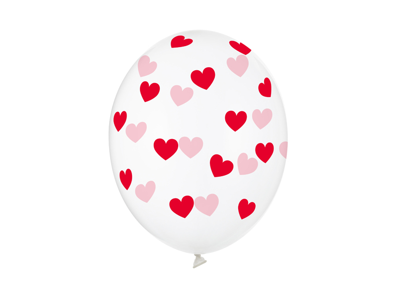Balony 30cm, Serduszka, Crystal Clear (1 op. / 6 szt.)