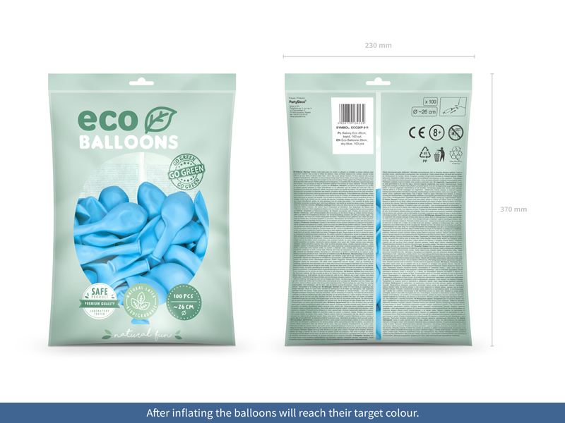 Balony Eco 26cm pastelowe, błękit (1 op. / 100 szt.) - obrazek 7
