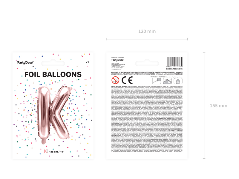 Balon foliowy Litera ''K'', 35cm, różowe złoto - obrazek 4