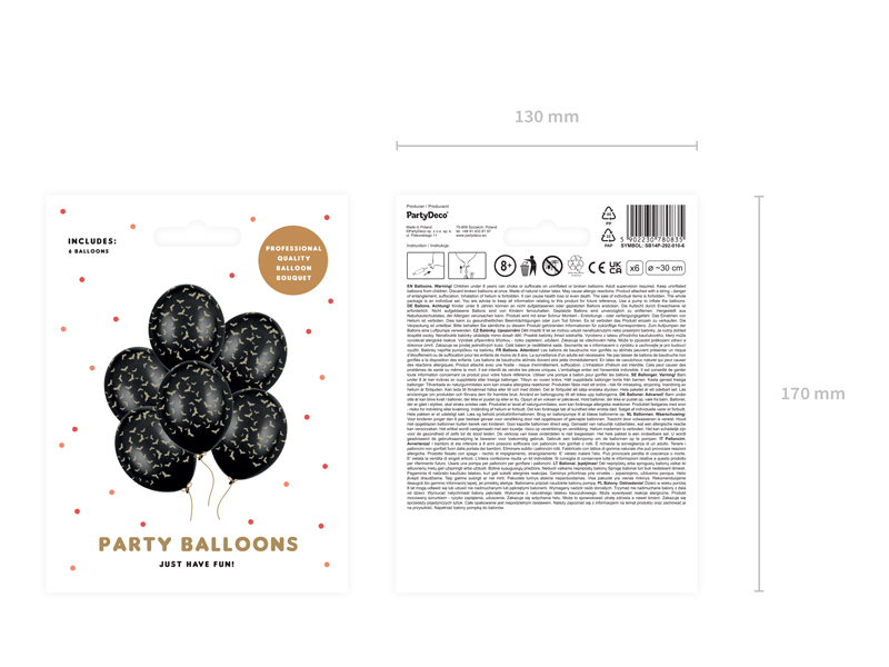 Balony 30 cm, Nietoperze, Pastel Black (1 op. / 6 szt.) - obrazek 3