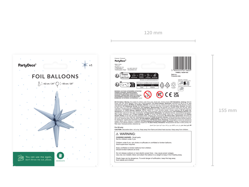 Balon foliowy Gwiazda 3D, 50cm, mglisty niebieski - obrazek 3