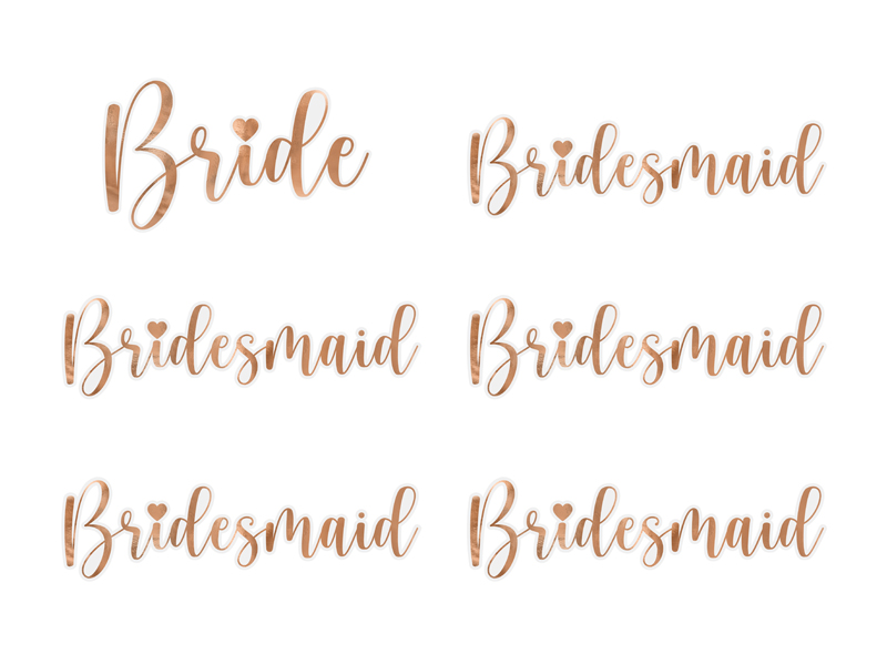 Naklejki na kieliszki ''Bride & Bridesmaid'', różowe złoto (1 op. / 6 szt.) - obrazek 2
