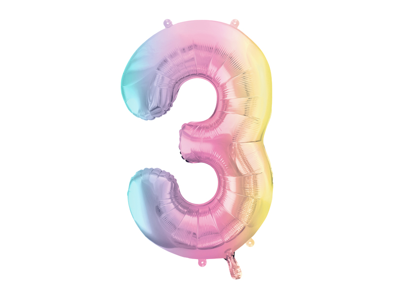 Balon foliowy Cyfra ''3'', 86cm, pastelowy tęczowy