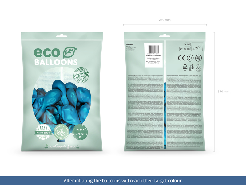 Balony Eco 26cm pastelowe, turkus (1 op. / 100 szt.) - obrazek 2