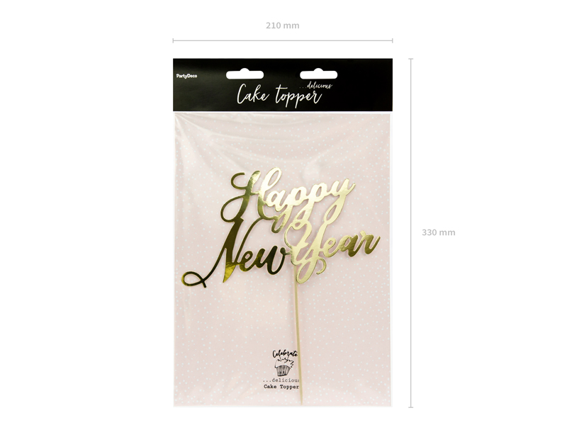 Topper na tort Happy New Year, złoty, 24cm - obrazek 7