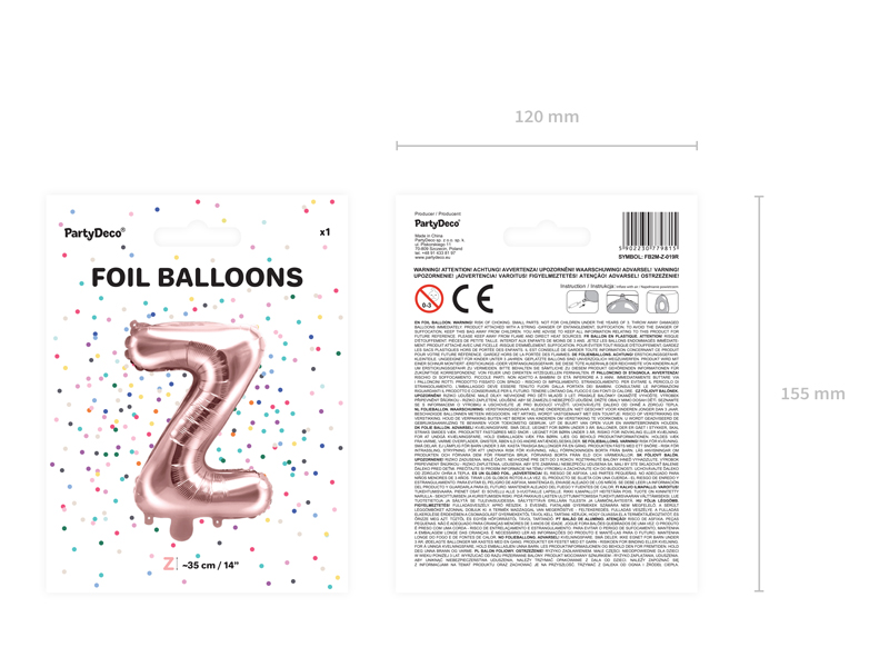 Balon foliowy Litera ''Z'', 35cm, różowe złoto - obrazek 4