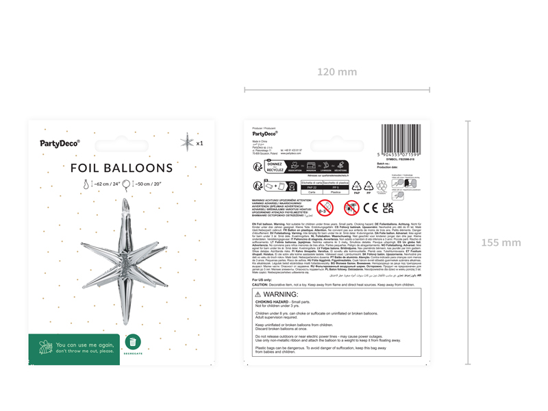 Balon foliowy Gwiazda 3D, 50cm, srebrny - obrazek 4