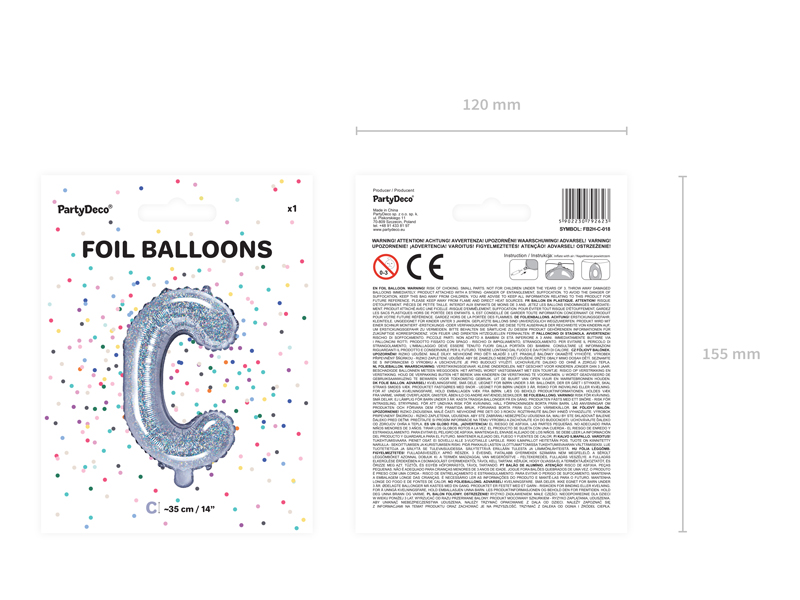 Balon foliowy Litera ''C'', 35cm, holograficzny - obrazek 3