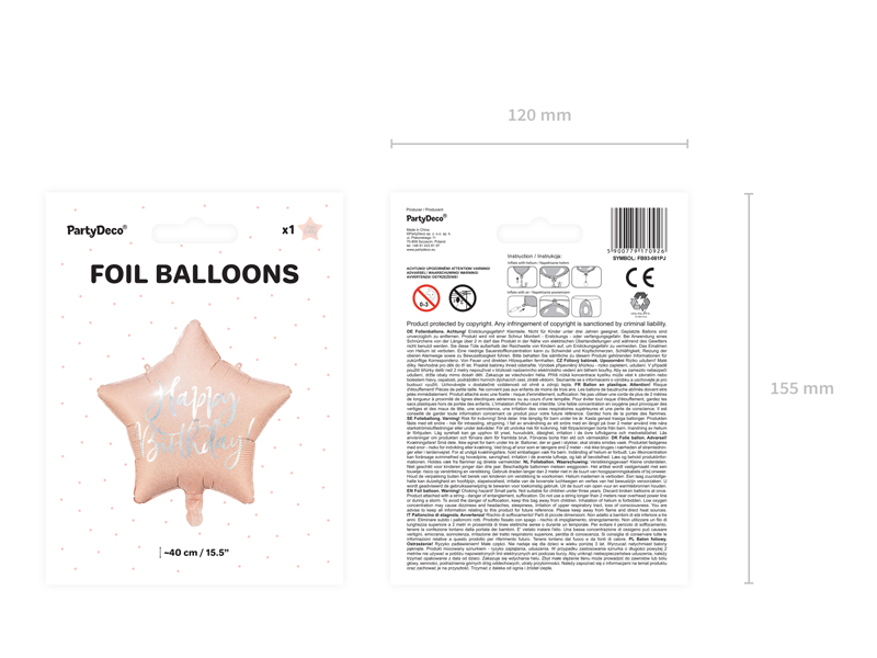 Balon foliowy Happy Birthday, 40cm, jasny pudrowy róż - obrazek 6