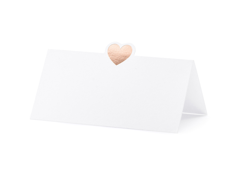 Wizytówki na stół - Serce, różowe złoto, 10x5cm (1 op. / 10 szt.)