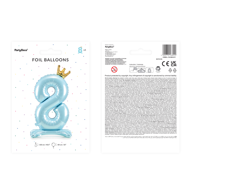Stojący balon foliowy cyfra ''8'', 84 cm, błękit - obrazek 3