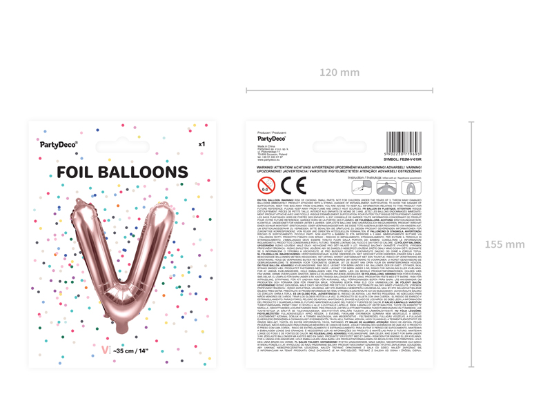 Balon foliowy Litera ''V'', 35cm, różowe złoto - obrazek 5