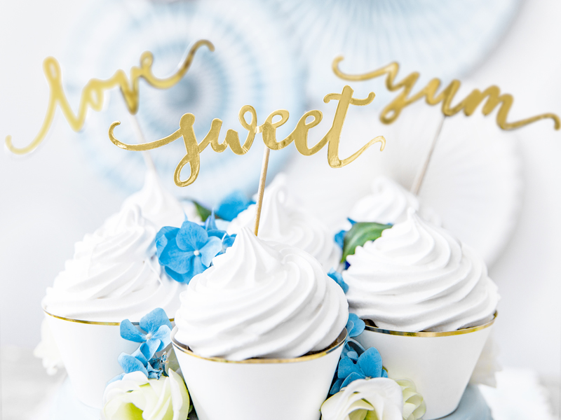 Dekoracje do muffinek Love, złoty, 13cm (1 op. / 6 szt.) - obrazek 7