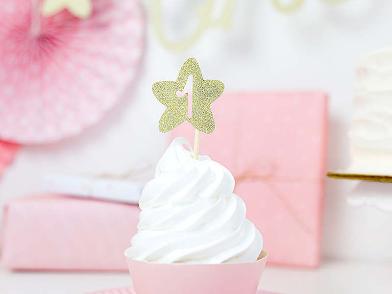 Dekoracje do muffinek 1st Birthday, złoty (1 op. / 6 szt.) - obrazek 3