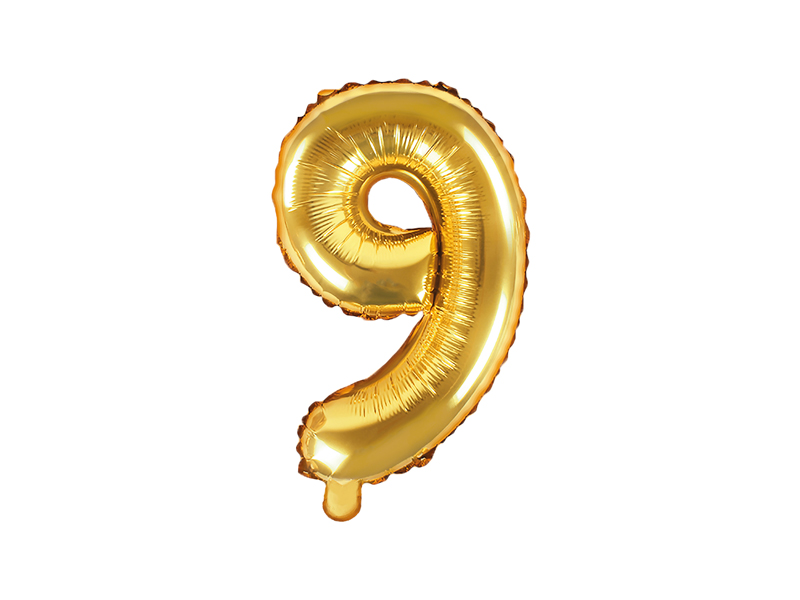 Balon foliowy Cyfra ''9'', 35cm, złoty