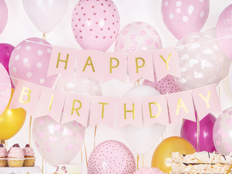 Baner Happy Birthday, j. różowy, 15 x 175 cm - obrazek 3