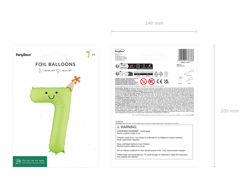 Balon foliowy Cyfra ''7'', 86cm, jasny zielony - obrazek 4