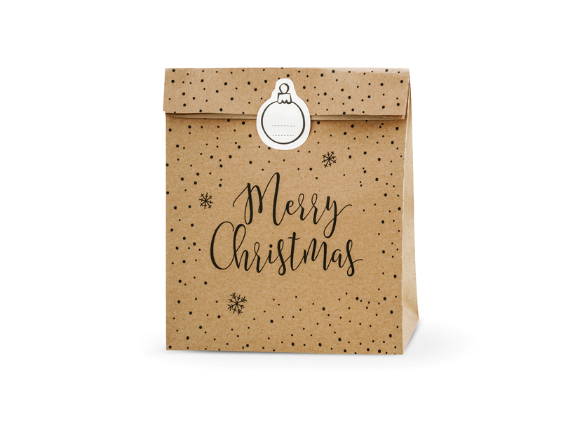 Torebki na prezenty Merry Christmas, kraft, 25x11x27cm (1 op. / 3 szt.) - obrazek 3