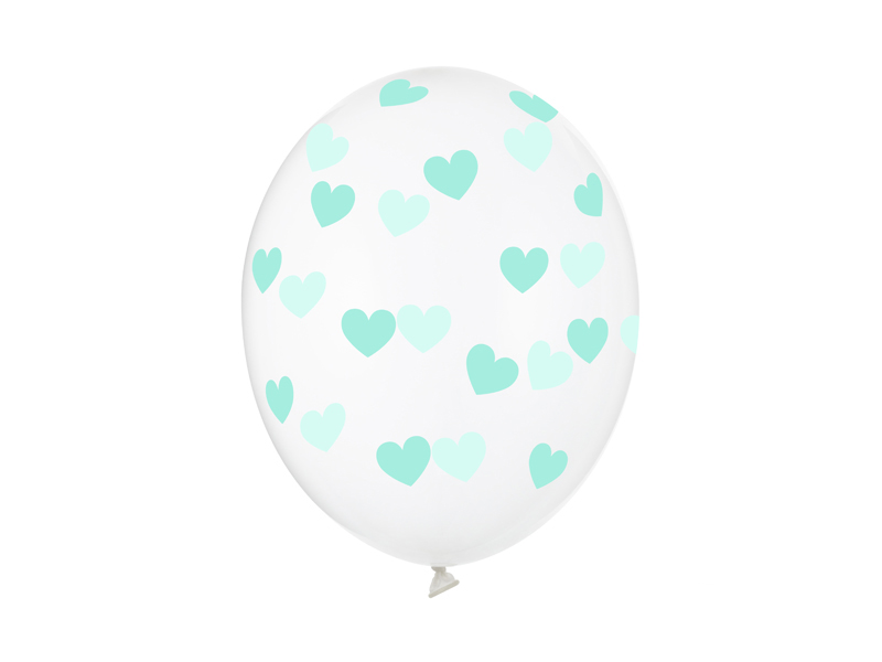 Balony 30cm, Serduszka, Crystal Clear (1 op. / 6 szt.)