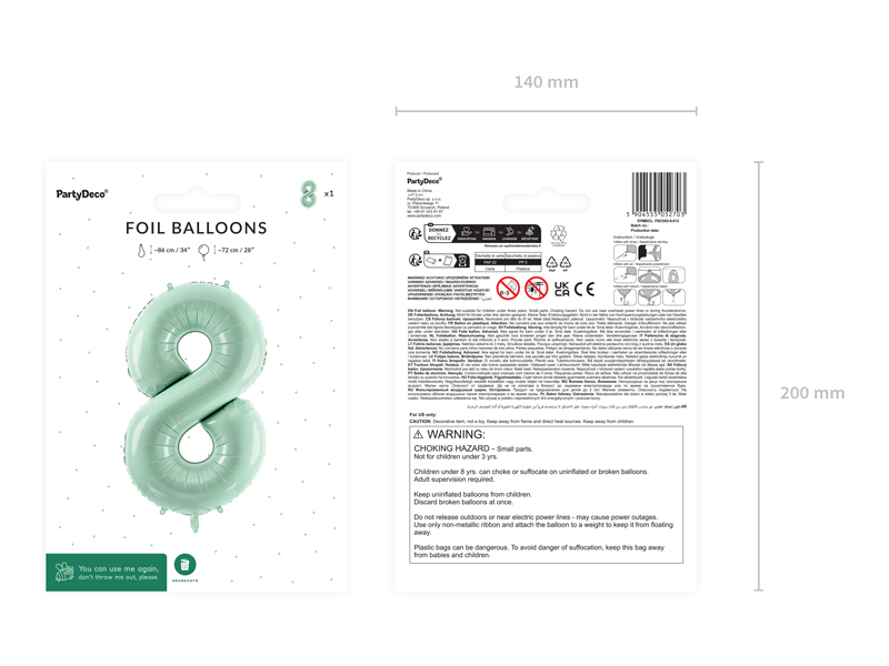 Balon foliowy Cyfra ''8'', 72cm, zieleń - obrazek 7