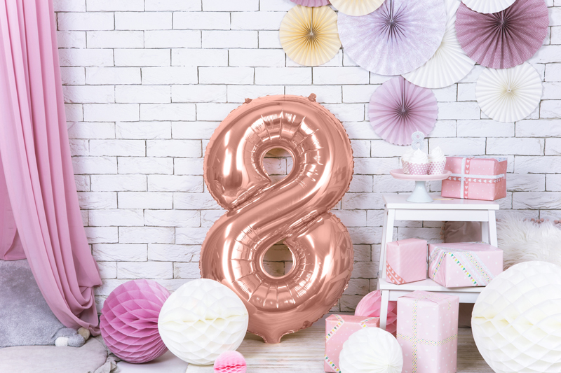 Balon foliowy Cyfra ''8'', 86cm, różowe złoto - obrazek 2