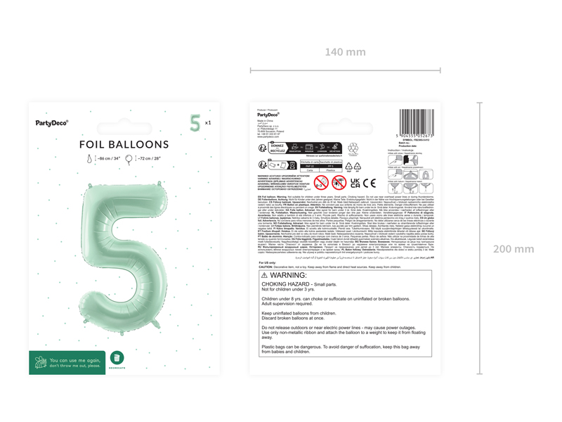 Balon foliowy Cyfra ''5'', 72cm, zieleń - obrazek 7