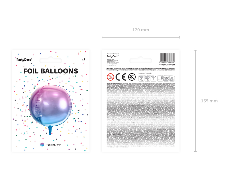 Balon foliowy Kula ombre, fioletowo-niebieski, 35cm - obrazek 8