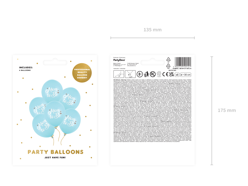 Balony 30 cm, Mom to Be, Pastel Light Blue (1 op. / 6 szt.) - obrazek 4