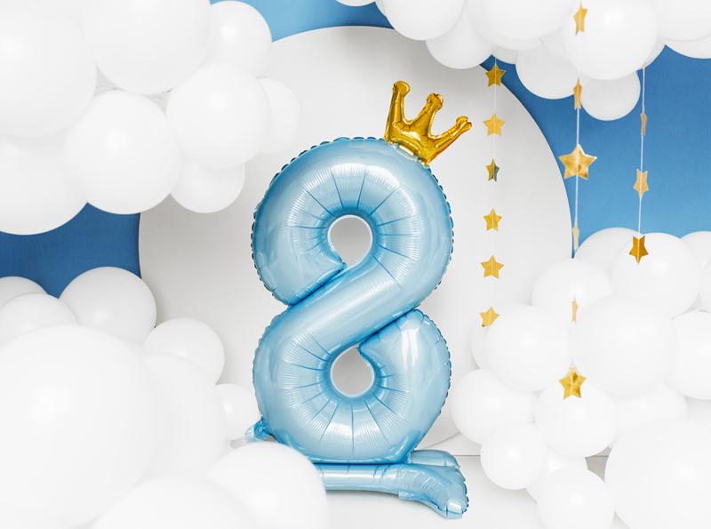 Stojący balon foliowy cyfra ''8'', 84 cm, błękit - obrazek 2