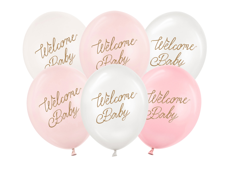 Balony 30 cm, Welcome Baby, mix różowy (1 op. / 6 szt.)