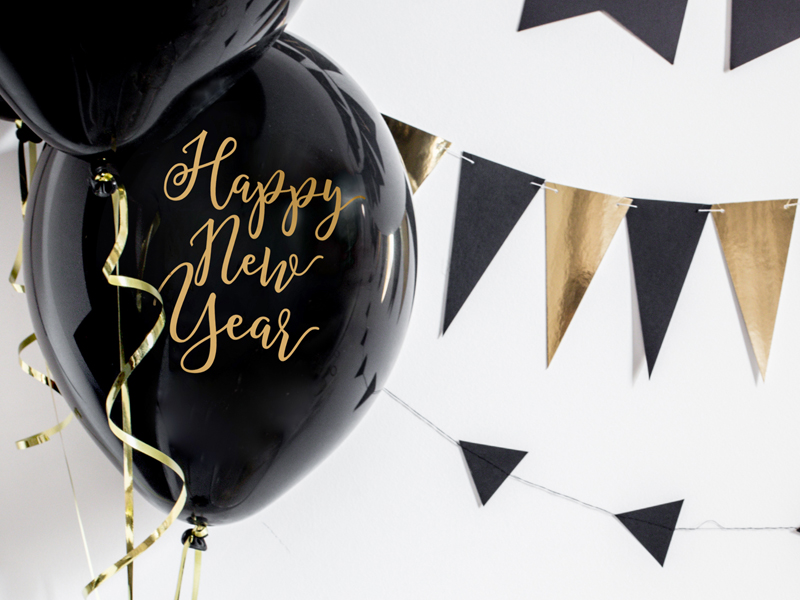 Balony 30cm, Happy New Year, Pastel Black (1 op. / 50 szt.) - obrazek 3