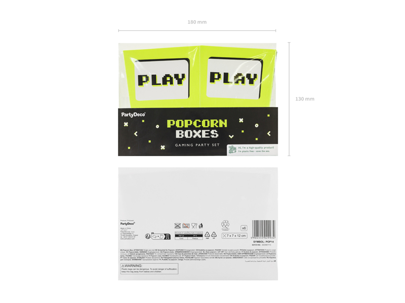 Pudełka na popcorn Play, 7x7x12 cm, mix (1 op. / 6 szt.) - obrazek 5