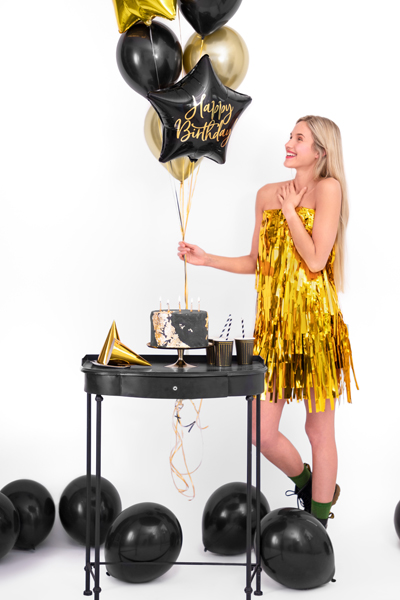 Balon foliowy Happy Birthday, 40cm, czarny - obrazek 2
