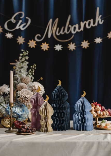 Dekoracje papierowe honeycomb Eid Mubarak, mix, 22.5-33.5cm (1 op. / 4 szt.) - obrazek 2