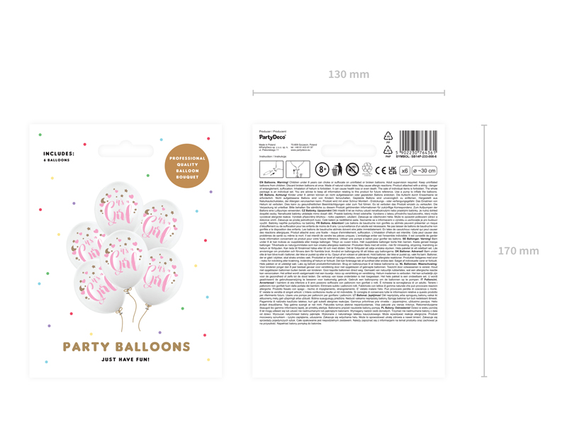 Balony 30cm, It's a Girl, P. Pure White (1 op. / 6 szt.) - obrazek 2