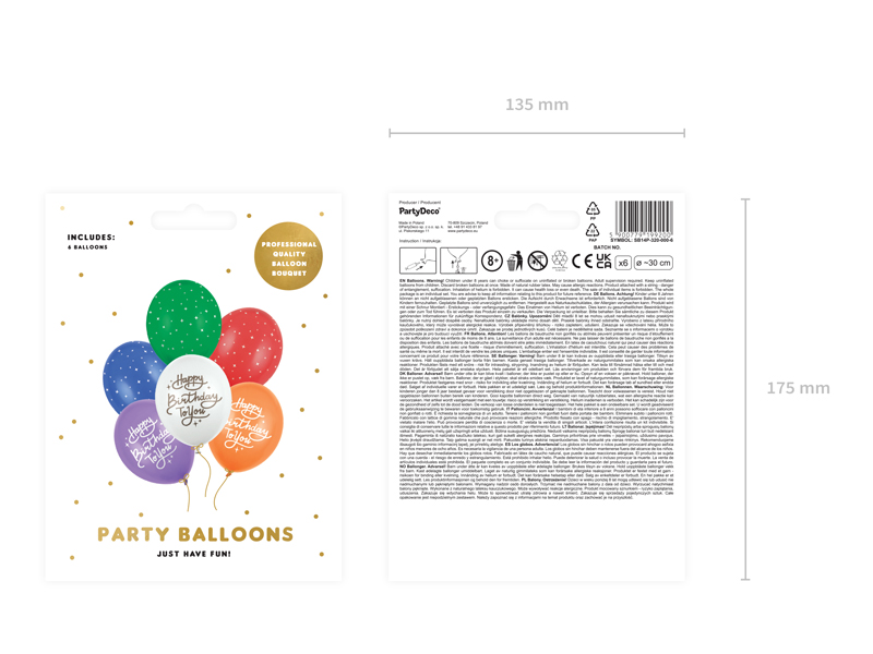 Balony 30 cm, Happy Birthday To You, mix (1 op. / 6 szt.) - obrazek 4