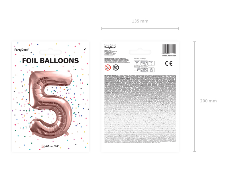 Balon foliowy Cyfra ''5'', 86cm, różowe złoto - obrazek 4