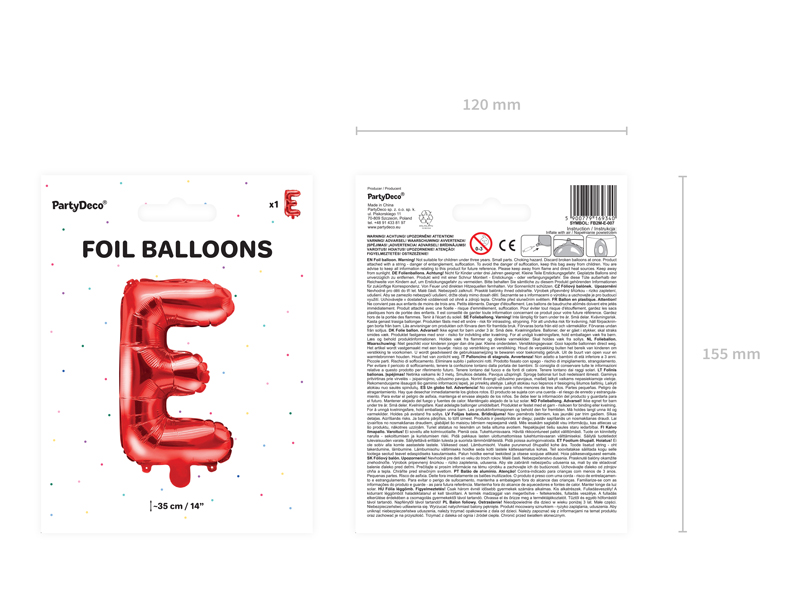 Balon foliowy Litera ''E'', 35cm, czerwony - obrazek 5
