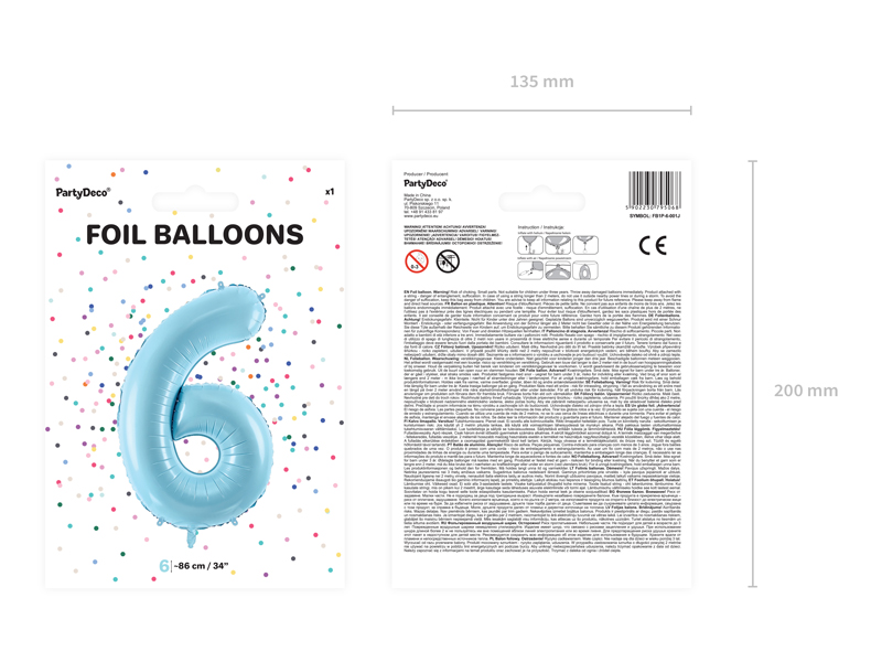 Balon foliowy Cyfra ''6'', 86cm, jasny niebieski - obrazek 5