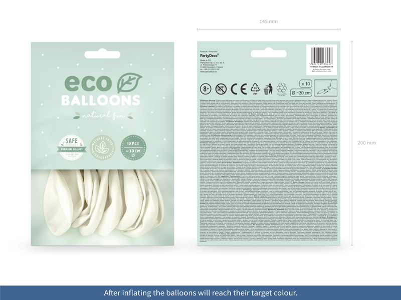 Balony Eco 30cm metalizowane, biały (1 op. / 10 szt.) - obrazek 3