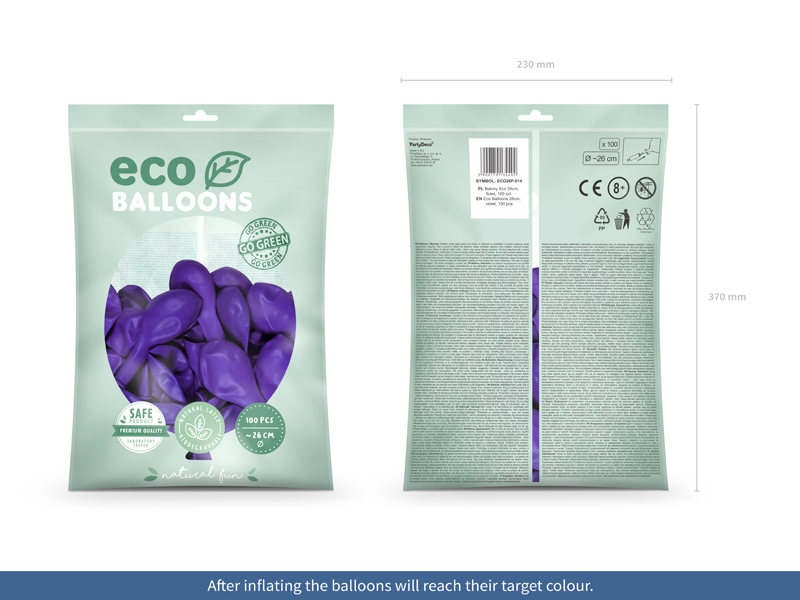 Balony Eco 26cm pastelowe, fiolet (1 op. / 100 szt.) - obrazek 2