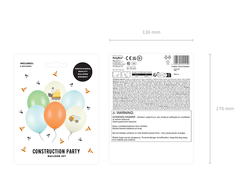 Balony 30 cm, Pojazdy budowlane, Pastel Light Cream (1 op. / 6 szt.) - obrazek 6