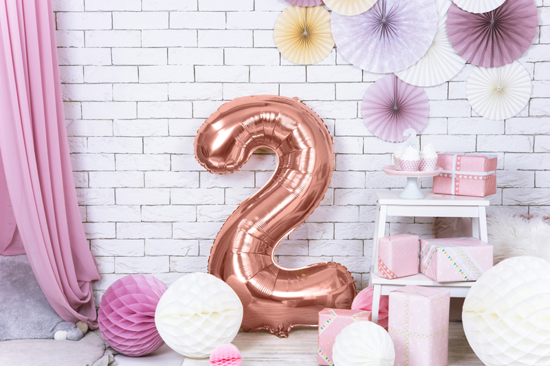 Balon foliowy Cyfra ''2'', 86cm, różowe złoto - obrazek 2
