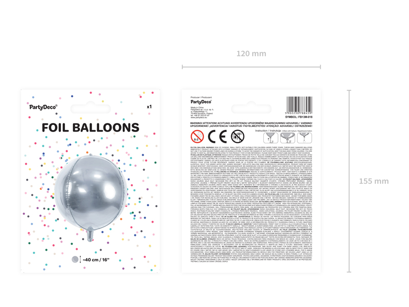Balon foliowy Kula, 40cm, srebrny - obrazek 5