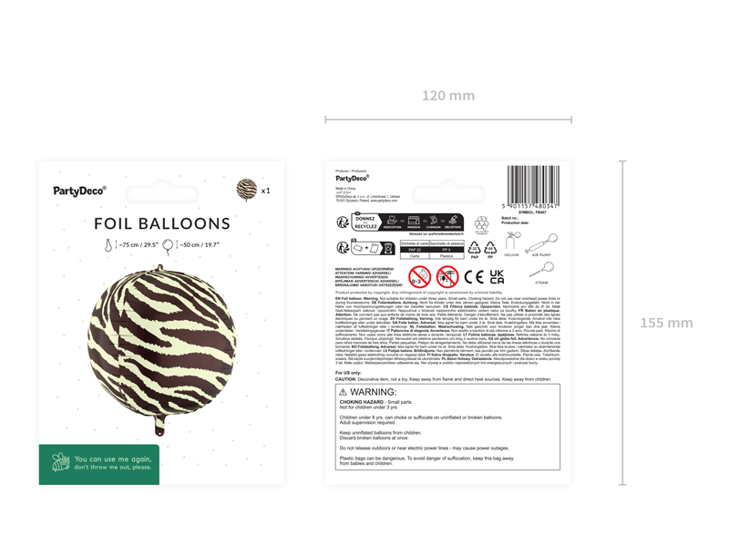 Balon foliowy Piłka w Paski Zebry, 75 cm, mix - obrazek 5