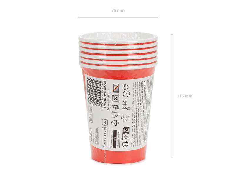 Kubeczki papierowe, czerwony, 250ml (1 op. / 6 szt.) - obrazek 5