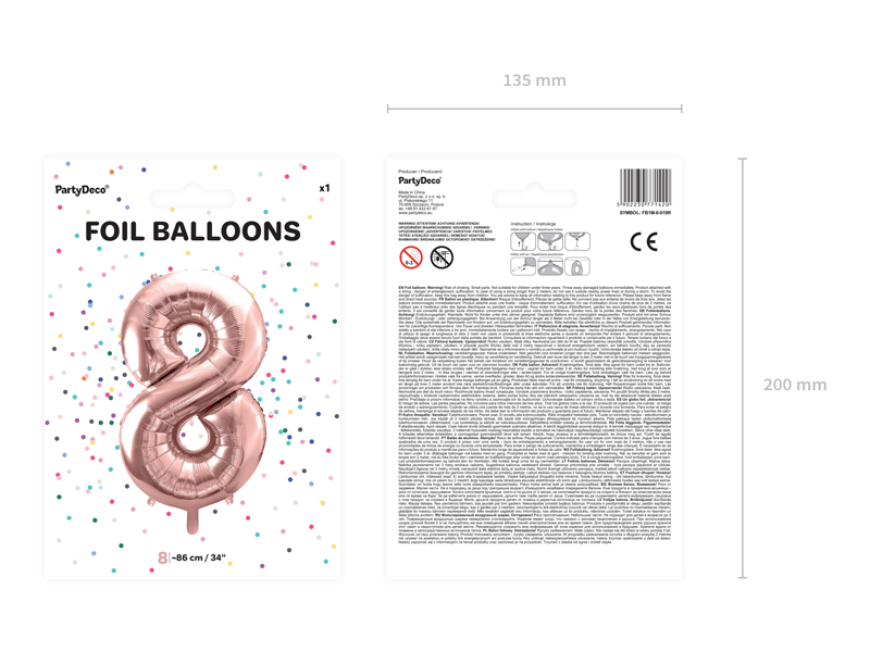 Balon foliowy Cyfra ''8'', 86cm, różowe złoto - obrazek 4