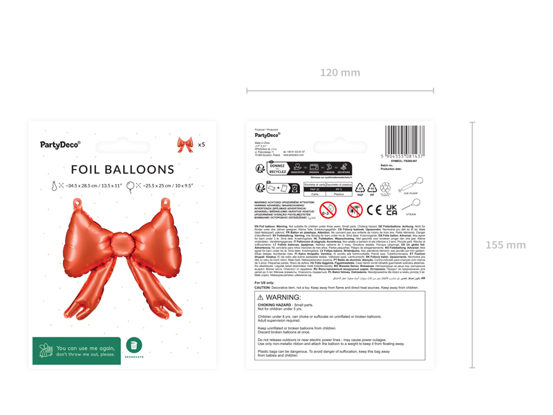 Balony foliowe do girland Kokardy, 25,5 x 25 cm, czerwony (1 op. / 5 szt.) - obrazek 3