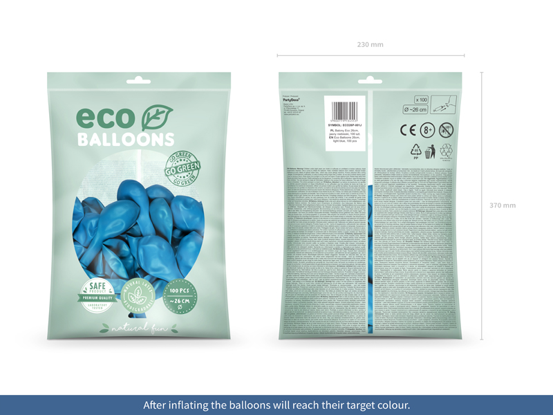 Balony Eco 26cm pastelowe, jasny niebieski (1 op. / 100 szt.) - obrazek 2
