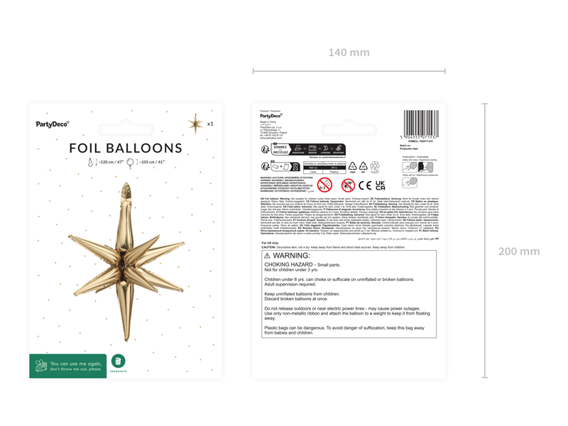 Balon foliowy Gwiazda 3D, 105cm, złoto - obrazek 6